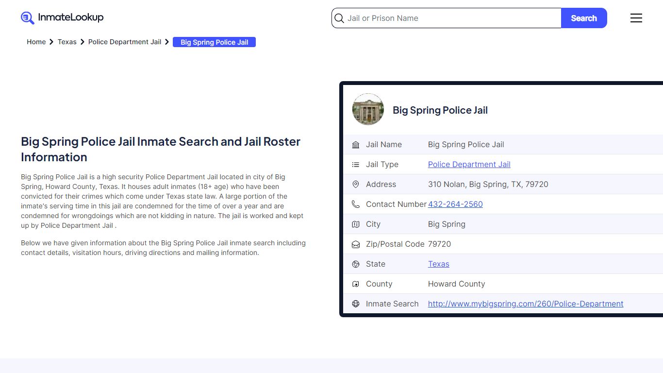 Big Spring Police Jail (TX) Inmate Search Texas - Inmate Lookup